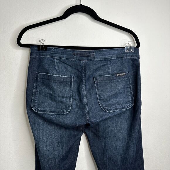 Vintage Z Cavaricci Dark Wash Low Rise Flare Front Tie Waist Jean Patch Pocket 7 - Picture 4 of 13